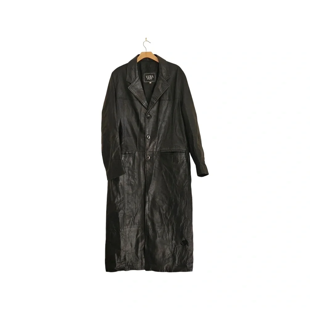 Vera Pelle Vintage Long Black Leather Coat – Men's - Picture 2 of 8